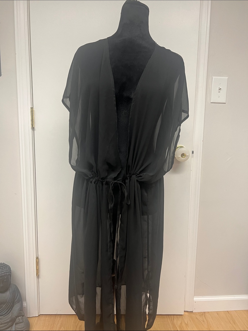 Black Sheer Tie-Waist Cover Up/ Robe
